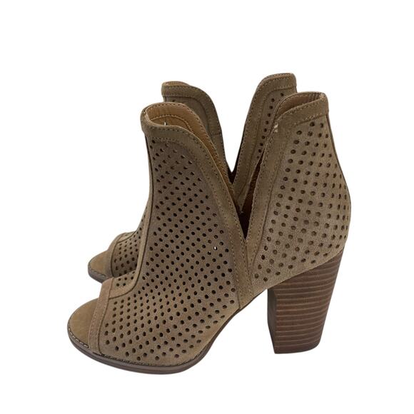 Lucky Brand Peep Toe Perforated Block Heel Light Brown Leather Womens 6 - Picture 6 of 8